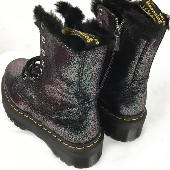 DR. MARTENS Jadon Faux Fur Lined Boots Metallic Leather Platforms - Picture 6 of 13